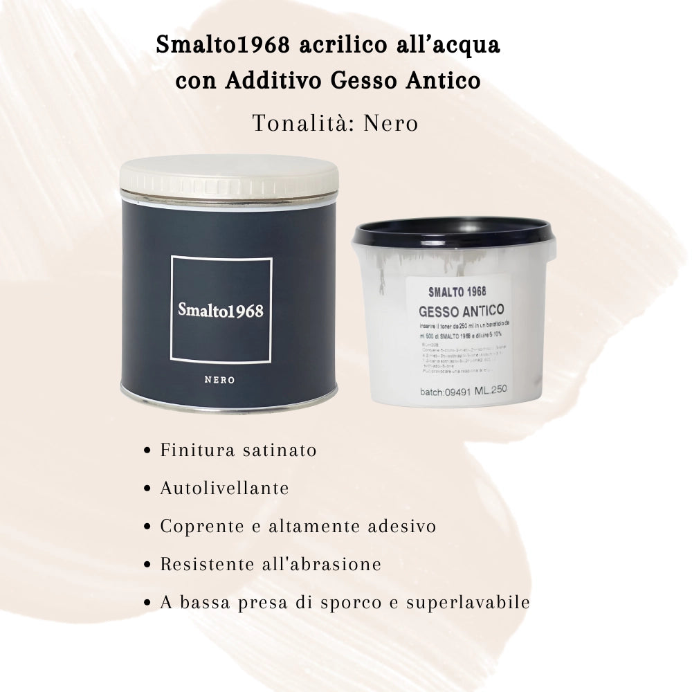 Smalto1968 base acqua gesso antico shabby chic finitura opaca multicolore l 0.5 *** colore- nero, confezione 1