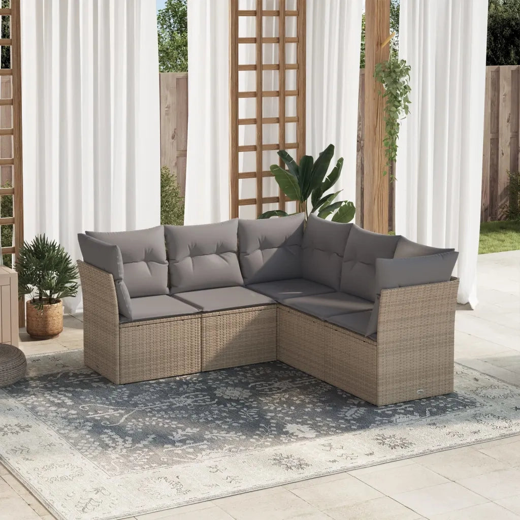 Set Divano da Giardino 5 pz con Cuscini Beige in Polyrattan 3249458