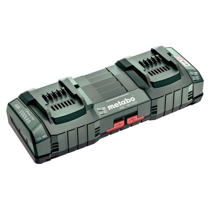 Metabo 627495000 ASC 145 DUO Caricabatterie Doppio Rapido 12 36 V con Tecnologia AIR COOLED Due Porte USB 1 5 A ciascuna Peso 1 49 Kg colore Nero