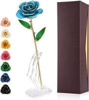 24K Vergulde Echte Roos - Minnaar Vrouw - Unico Regalo per Anniversario di Matrimonio - Rosa con Base e Stelo Blu Clarino