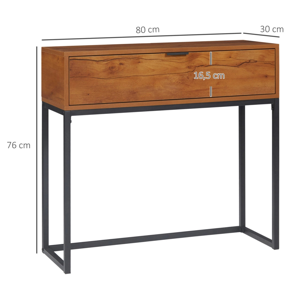Consolle 80x30x76 cm con cassetto e ampio spazio contenitivo in legno truciolare e metallo naturale