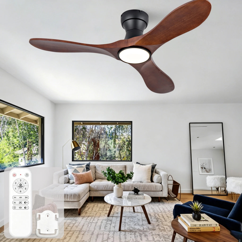 Ventilatore da soffitto 42 pollici con LED dimmerabile e telecomando, metallo e legno scuro