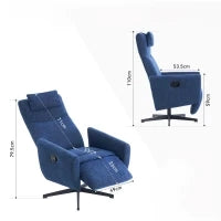 Poltrona relax reclinabile con base girevole e schienale regolabile, 67x80.5x110 cm, Blu