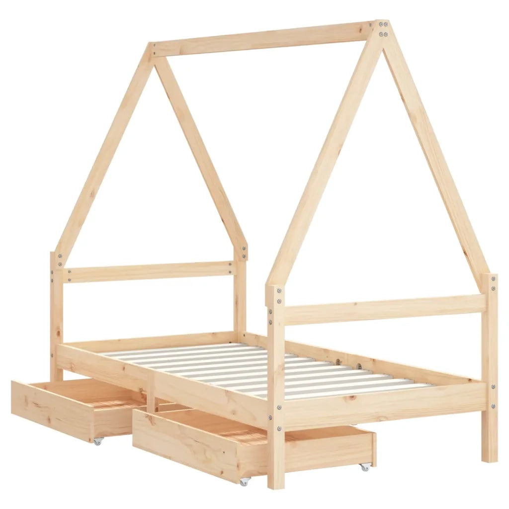 Giroletto per Bambini con Cassetti 80x160cm Legno Massello Pino