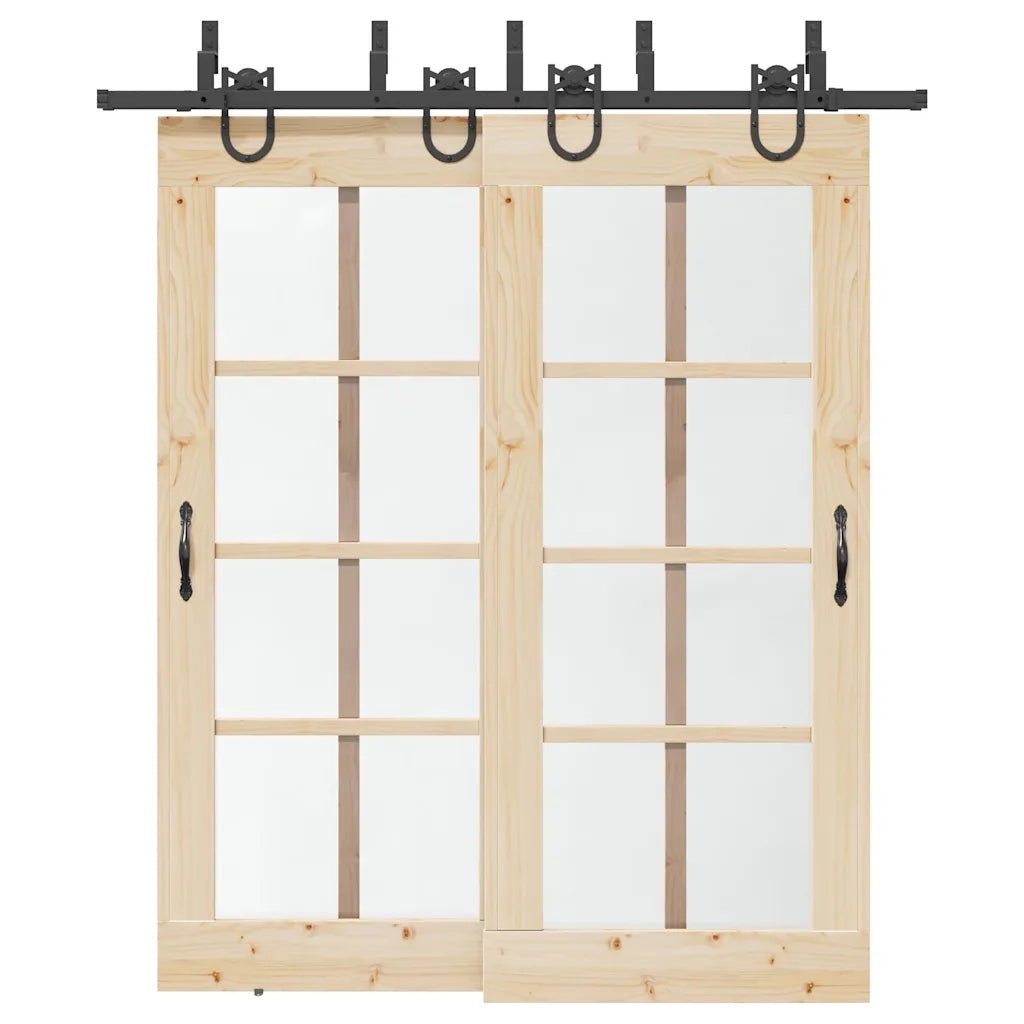 Kit di Binari per Porte Scorrevoli 200 cm Acciaio Nero 3295738