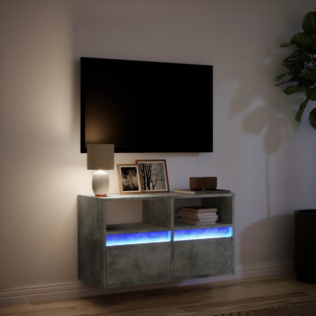 Mobile TV a Parete con Luci LED Grigio Cemento 80x31x45 cm 852330