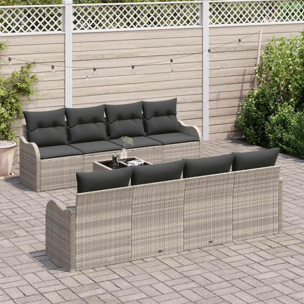 Set Divano da Giardino in 9 Pezzi con Cuscini Grigio Chiaro in Rattan Sintetico