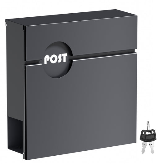 Cassetta della posta antracite V62 in acciaio 37 x 11 x 37 cm, cassetta delle lettere da parete con portagiornali e chiave