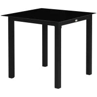 Tavolo da Giardino Quadrato per 4 Persone con Piano in Vetro Temperato e Struttura in Alluminio, 80 x 80 x 74 cm, Nero
