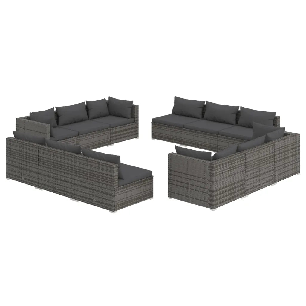 Set Divani da Giardino 12 pz con Cuscini in Polyrattan Grigio cod mxl 40375
