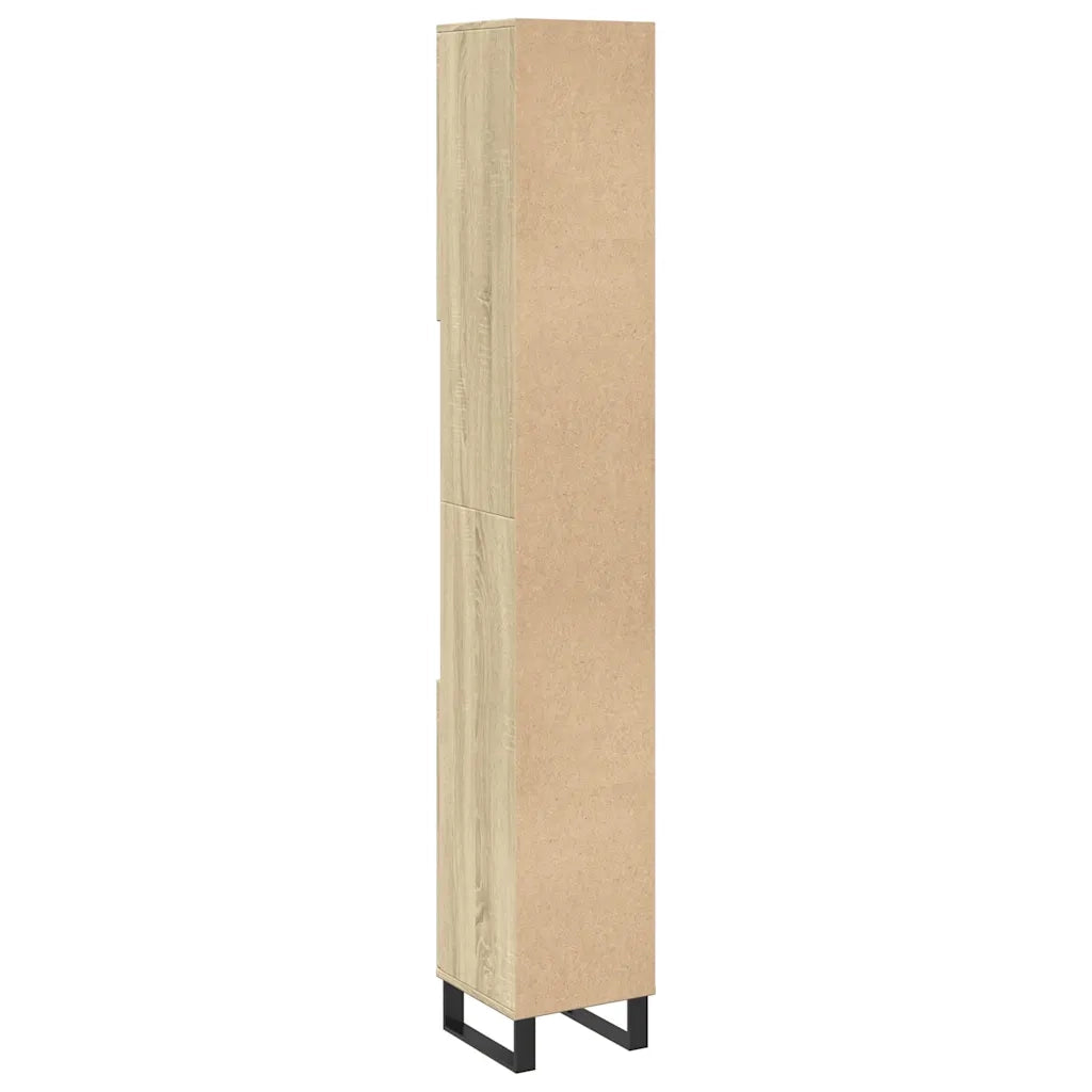 Mobile bagno moderno con 6 scomparti 30 x 30 x 190 cm realizzato in legno ingegnerizzato di rovere Sonoma 02_0049712