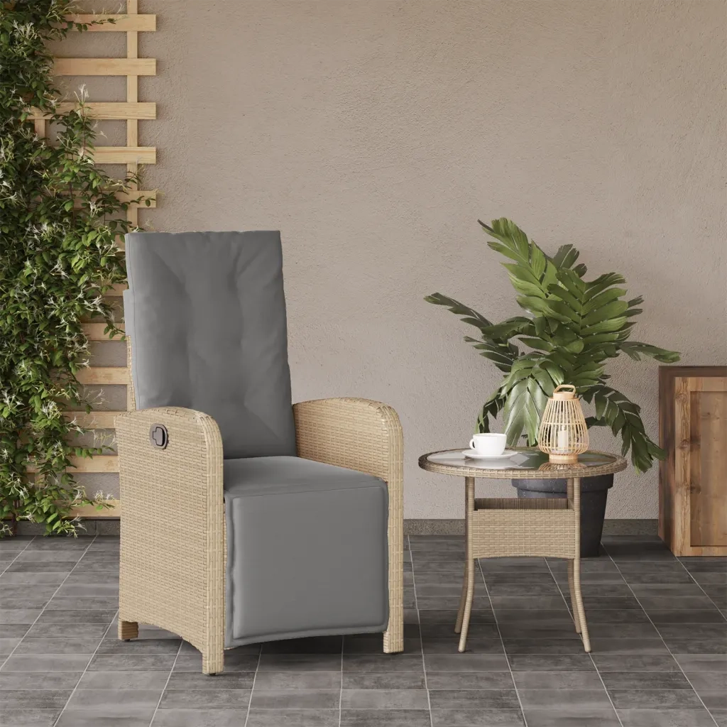 Sedia Reclinabile Giardino | Sedie da Esterno e Poggiapiedi Beige Misto Polyrattan