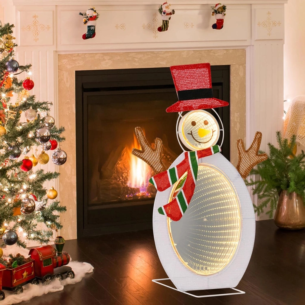 Pupazzo di Neve Illuminato, Decorazione Natalizia con 75 Luci LED, Cappello Rosso e Sciarpa, per Giardino, Cortile e Prato