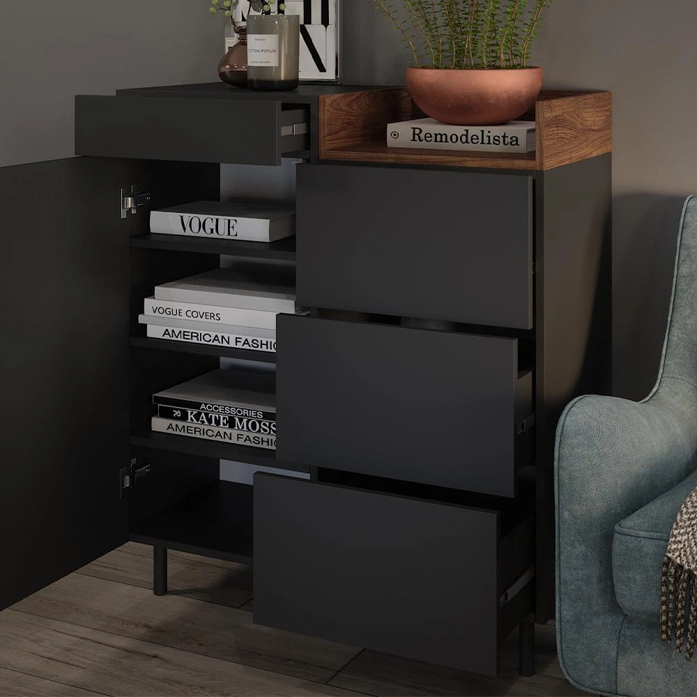 Cassettiera per camera da letto Anika, Antracite, 40 x 100 cm, per l'utilizzo come tavolino laterale con vano portaoggetti aperto