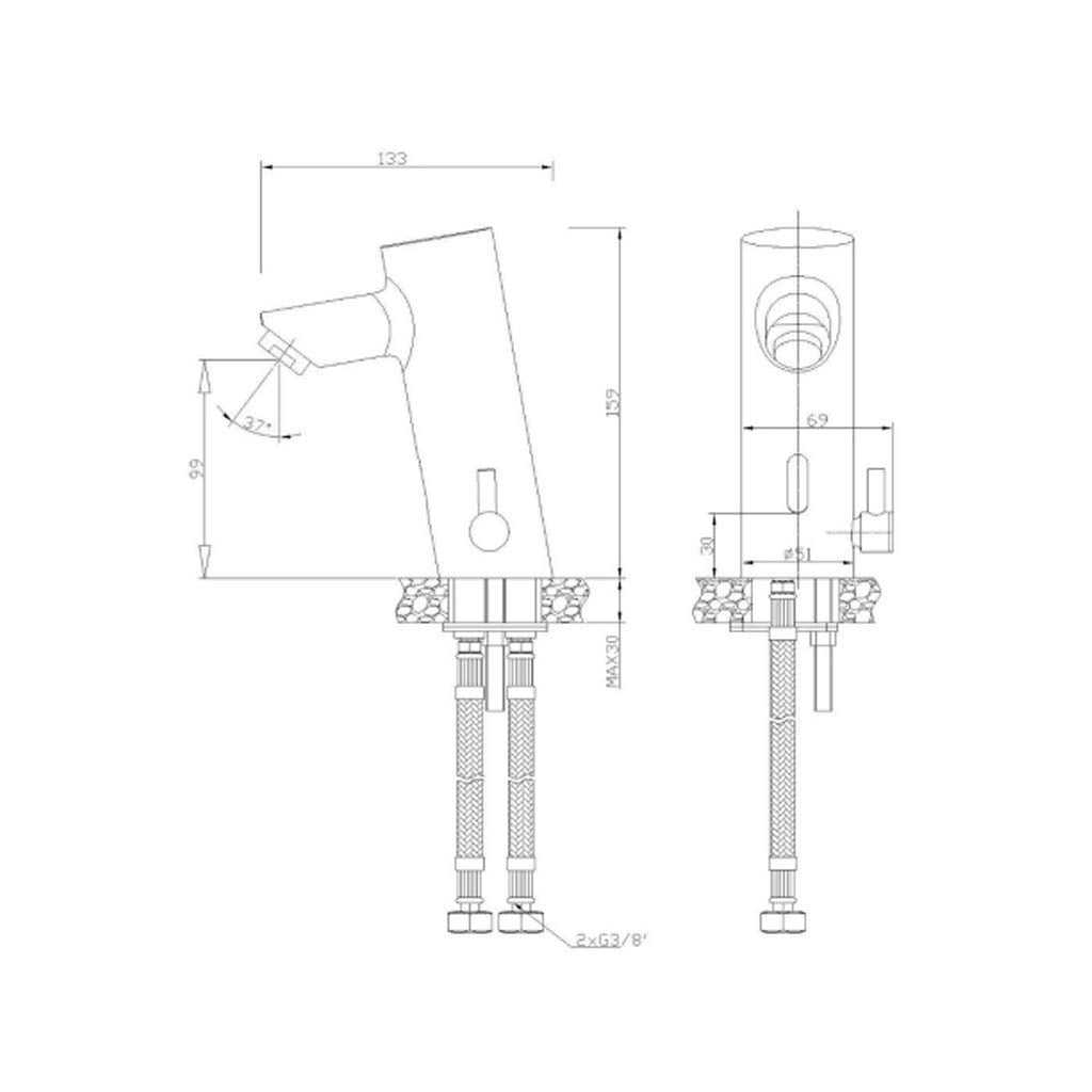 Rubinetto miscelatore con fotocellula a batterie in ottone cromato 07261M.B Nofer