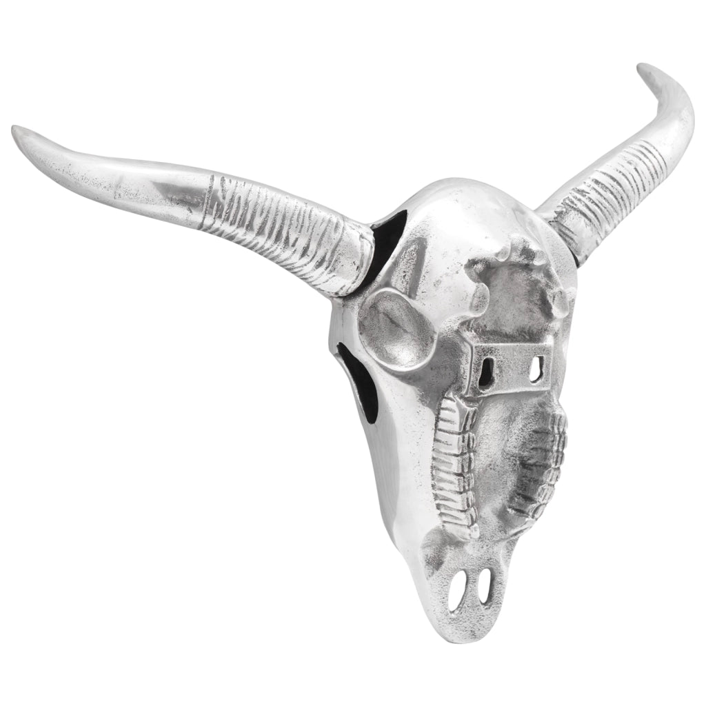 Teschio di Toro da Muro Argento 34x13x53 cm Alluminio