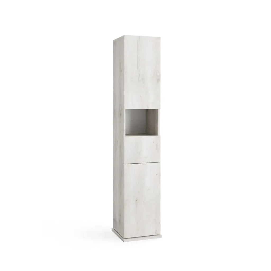 Colonna da bagno girevole con specchio, 2 porte e 1 cassetto, collezione ISORA. Colore rovere grigio