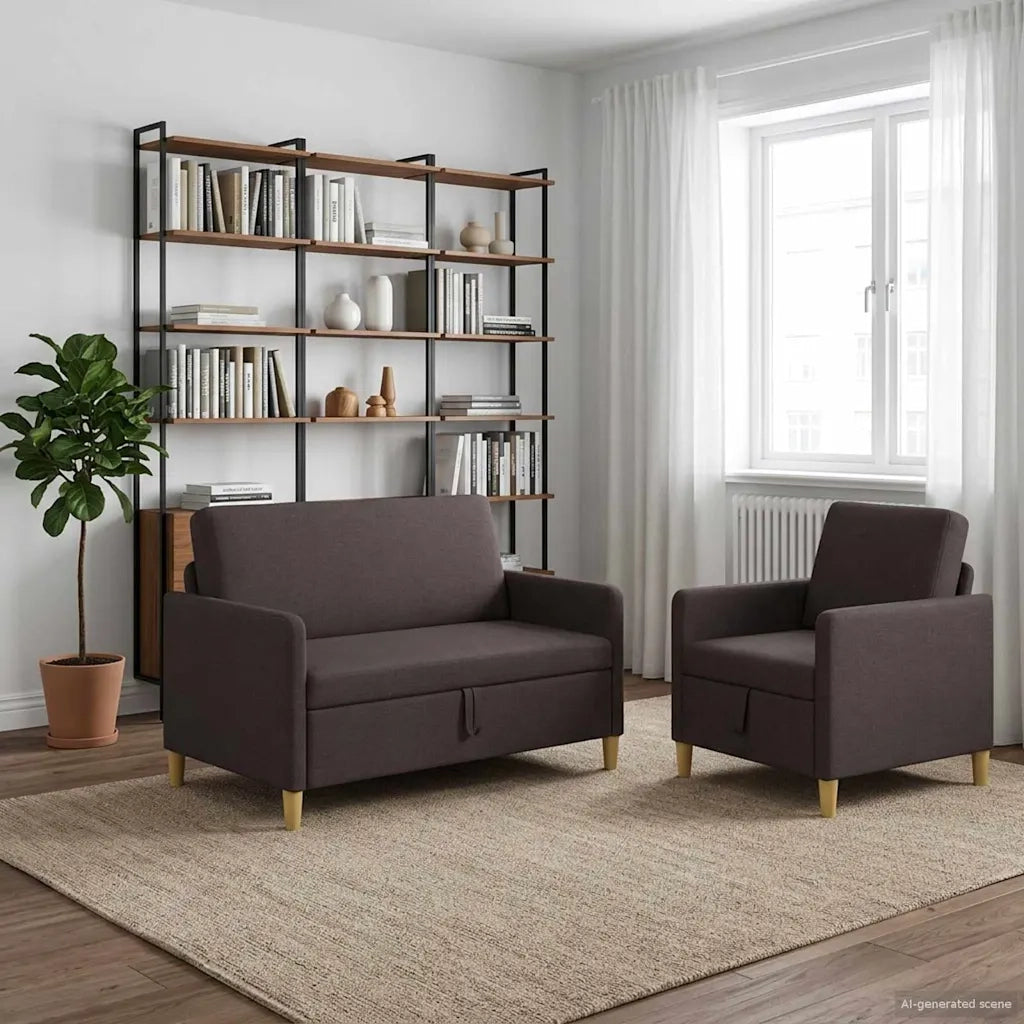 Set di Divani con Storage 2 pcs Marrone Scuro Poliestere 3429152