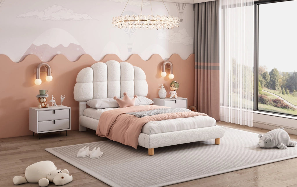 Letto singolo imbottito per bambini e ragazzi 90x200 cm con rete a doghe in legno, colore bianco