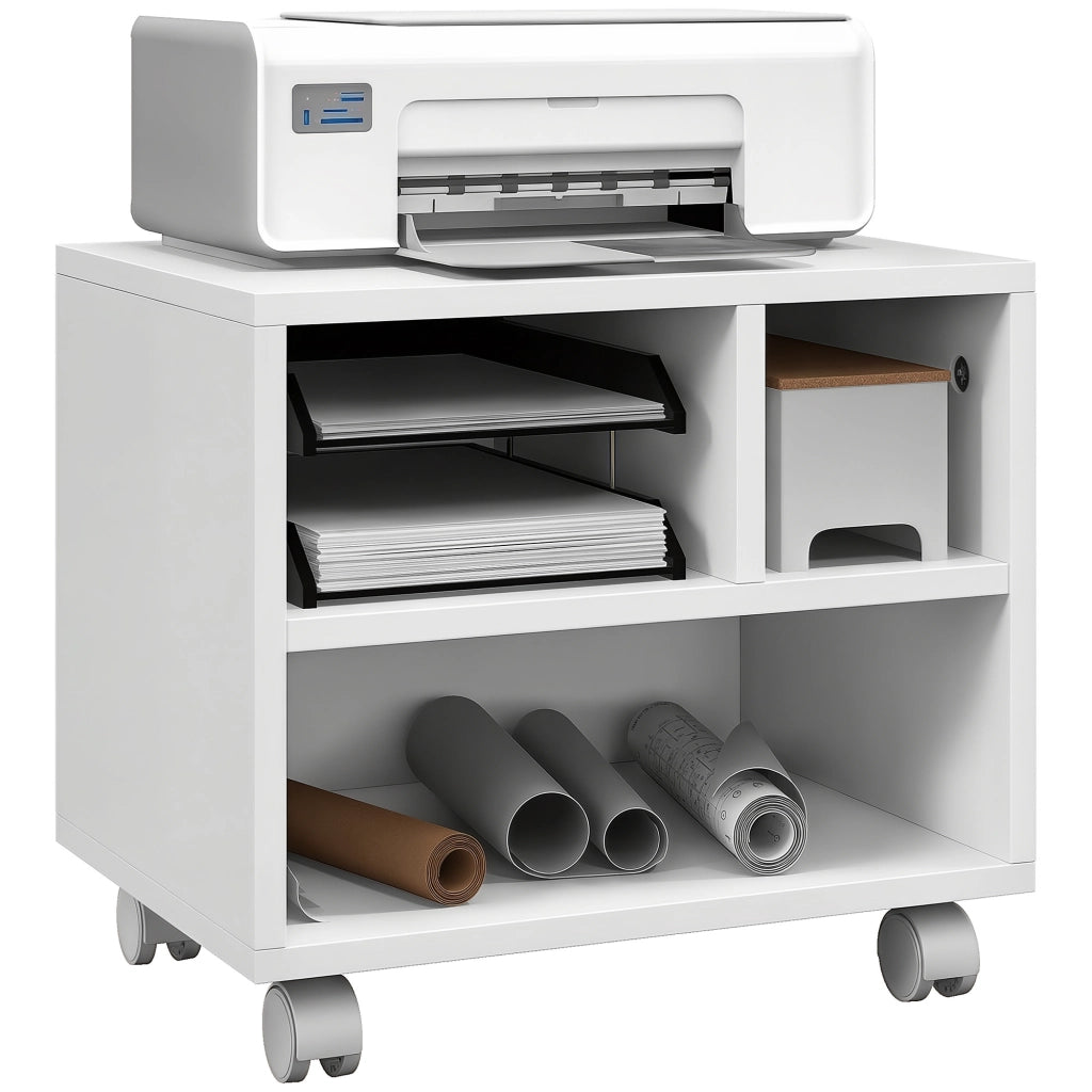 Scrivania Mobile con Ruote e Ripiani Aperti ¨C Zephmum ¨C 40x30x36 cm Bianco