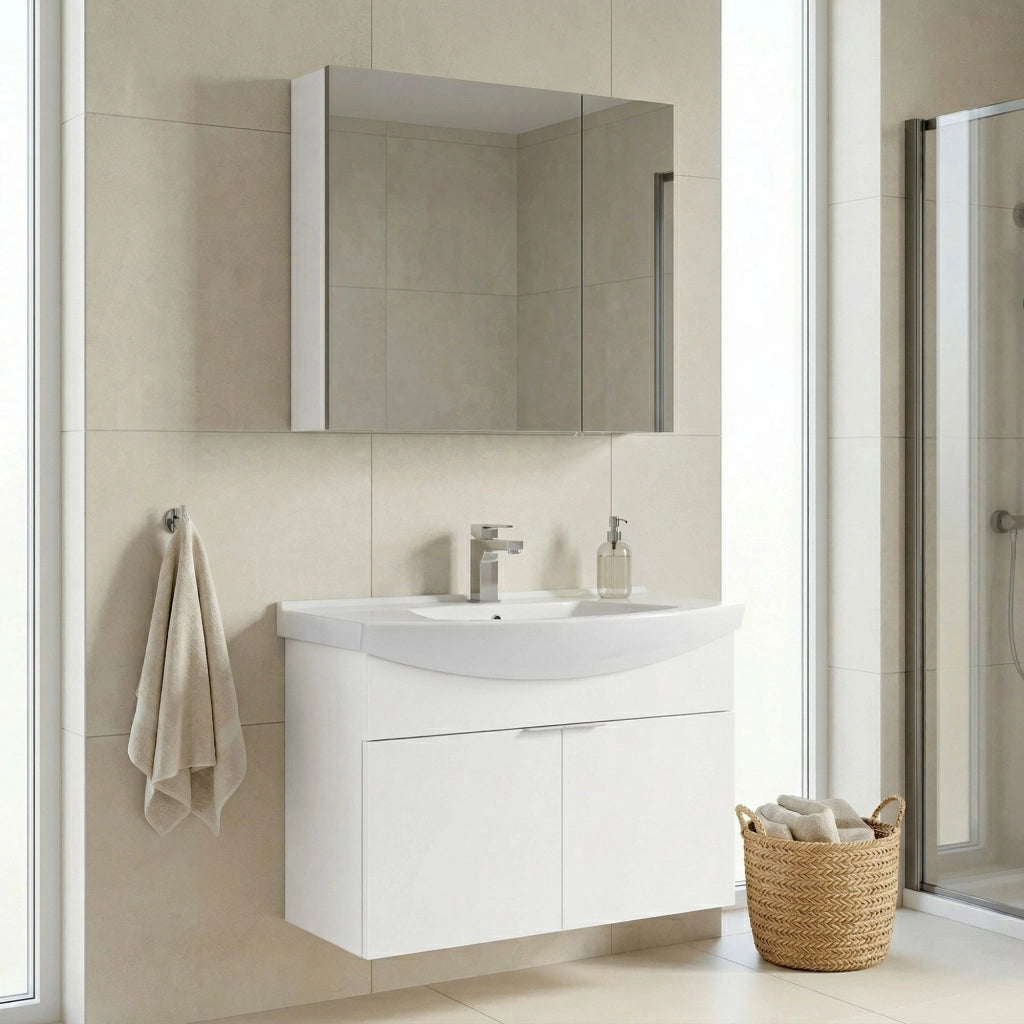 Set mobile lavabo con specchio (2 pezzi) "Purus 80" - 80 x 50 x 58 cm - Bianco