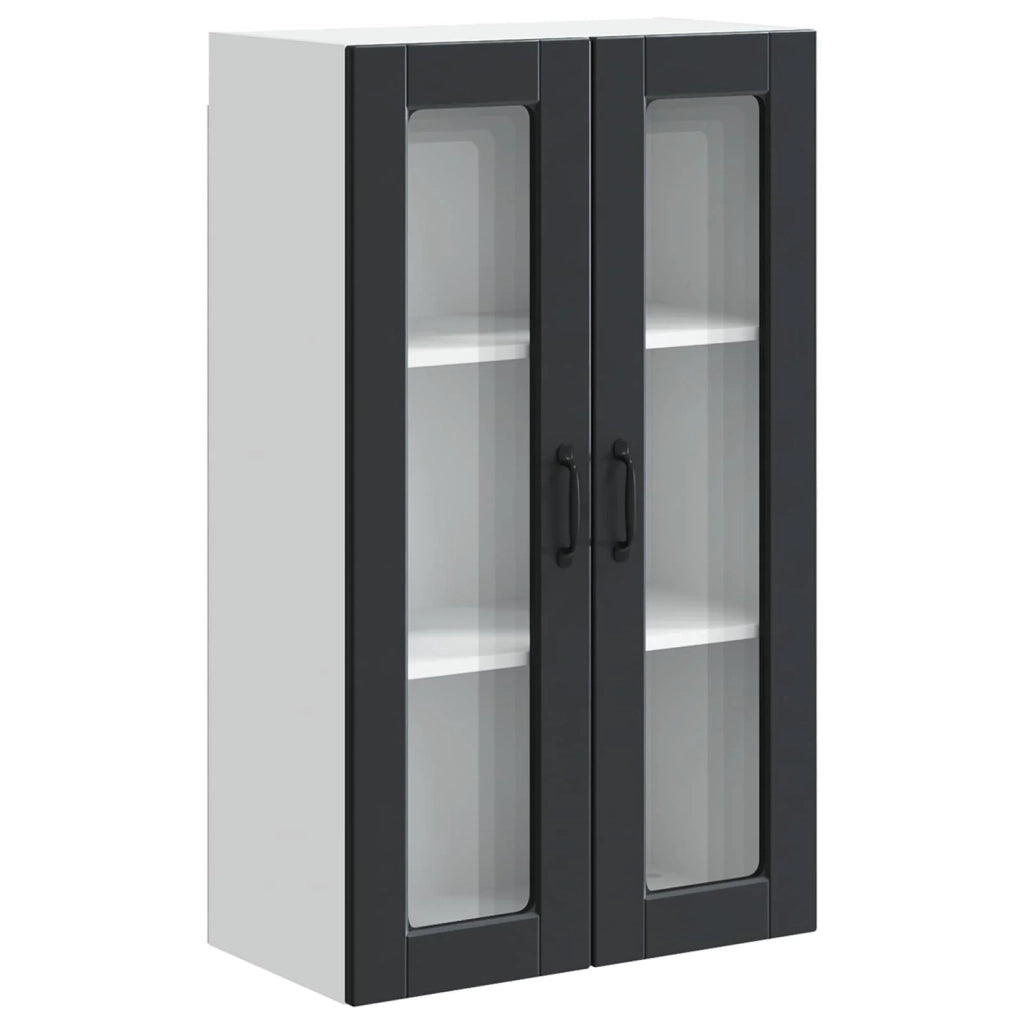 Mobile da cucina moderno a parete con vano contenitore 60 x 31 x 100 cm in legno composito nero 02_0054513