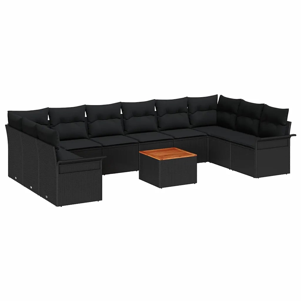 Set Divano da Giardino con archiviazione 11 pcs Nero polyrattan