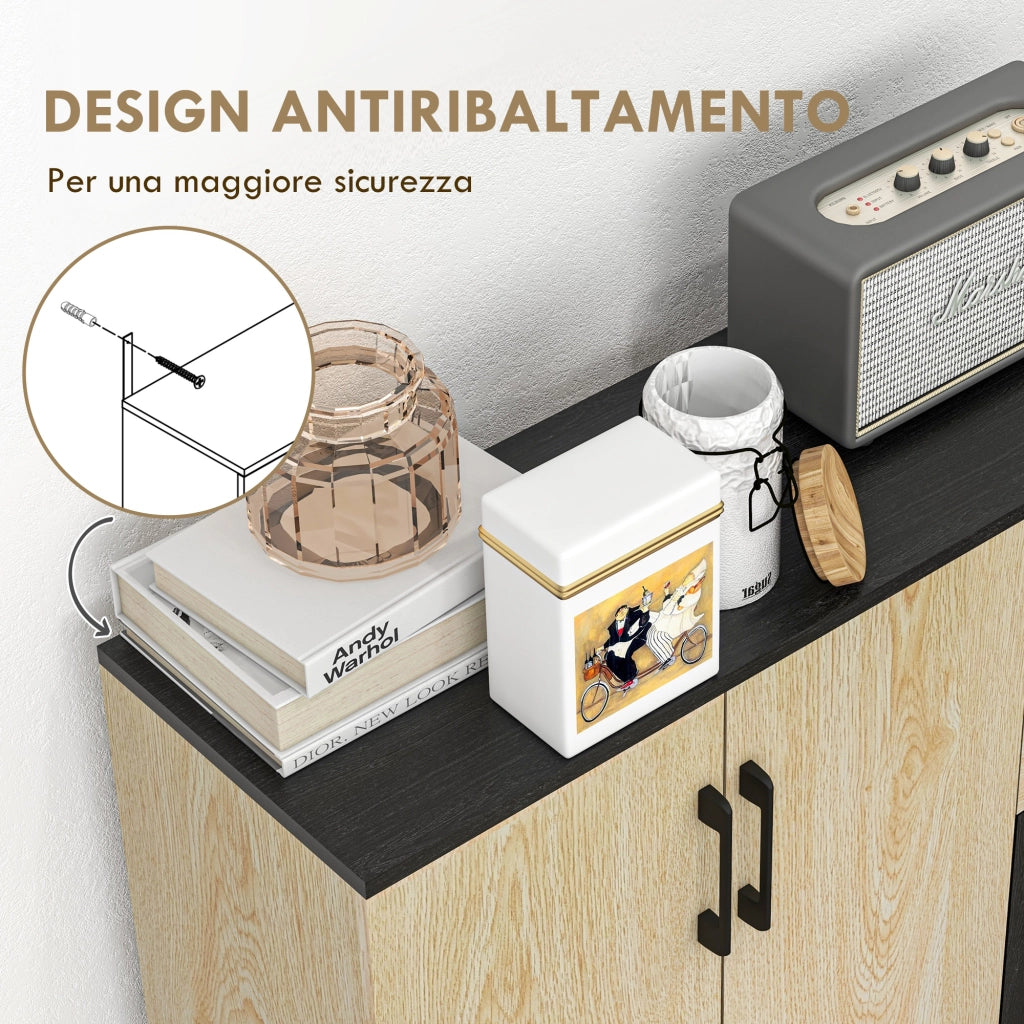 EasyComfort Credenza Moderna con 2 Armadietti e 2 Cassetti in Legno, 90x30x75.5cm, Noce e Nero