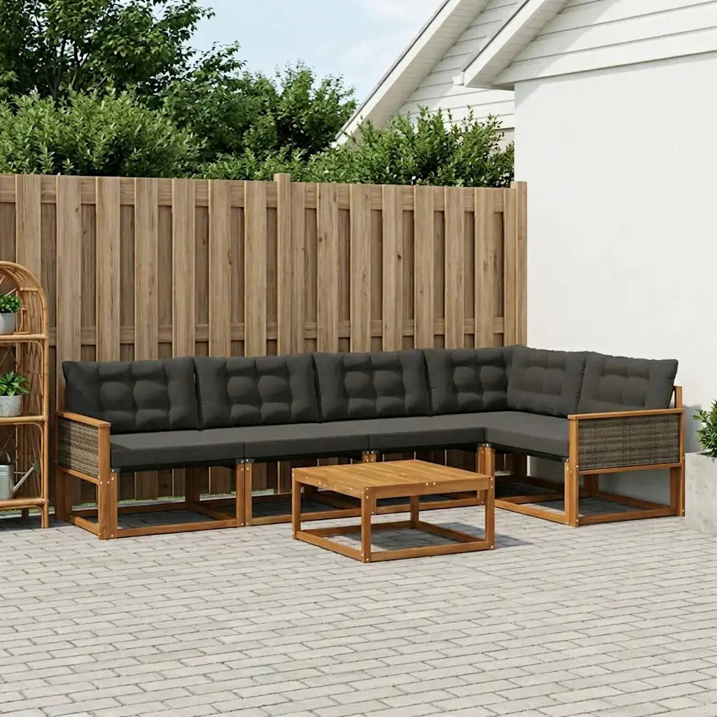 Set di divani da esterno con cuscino 7 pcs Naturale e Nero 3381260