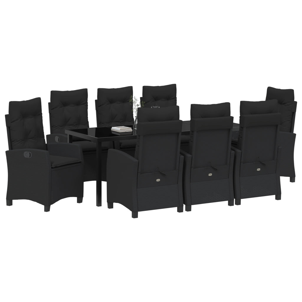 Set da pranzo da giardino 9 pezzi con cuscini in rattan poliestere nero