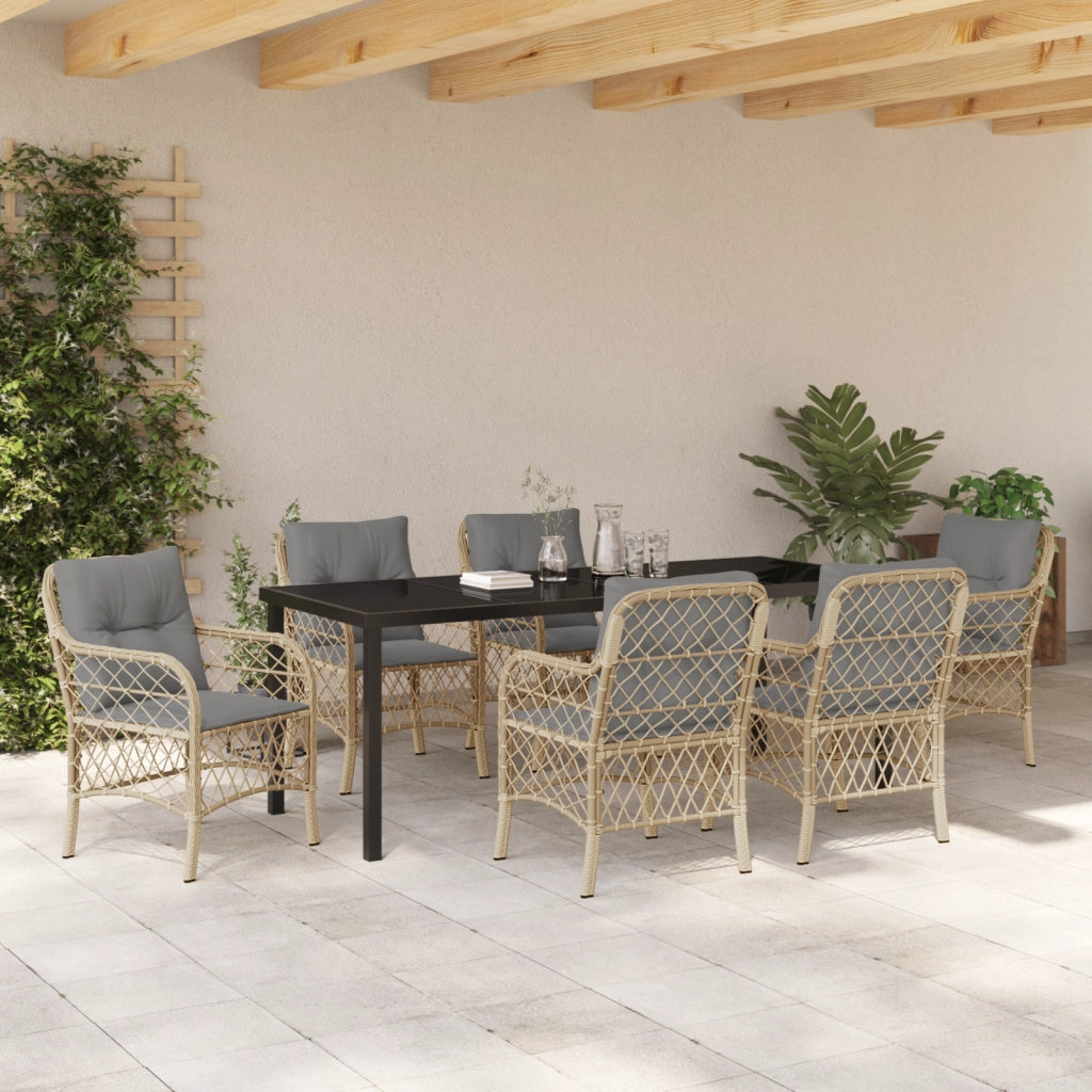 Set di Mobili da Giardino da 7 Pezzi con Cuscini Beige Rattan PE