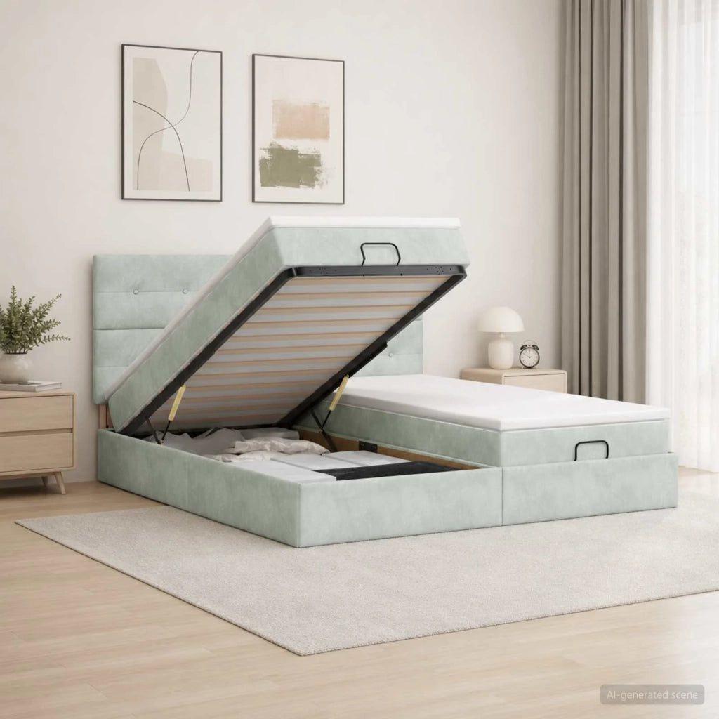 Letto Ottomano con Materasso e LED Grigio Chiaro 200 x 200 cm 3458502