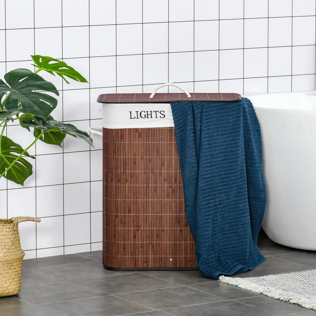 Cestino per il bucato 100L con 2 bachi in bamb¨´ pieghevole ¨C zephmum ¨C marrone 50x40x60