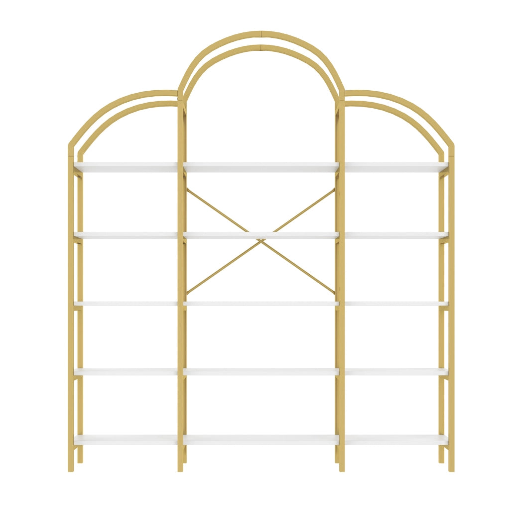 Libreria a 5 ripiani in MDF e metallo bianco e oro 170x26x190 cm