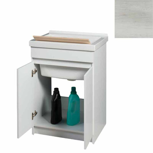 Mobile Lavatoio in Ceramica 2 Ante con Strofinatoio in Legno Massello 60x50x86A cm Olmo Bianco