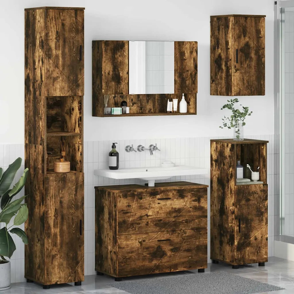 Set di mobili per il bagno con cassetto 5 pcs Rovere fumé 3393068