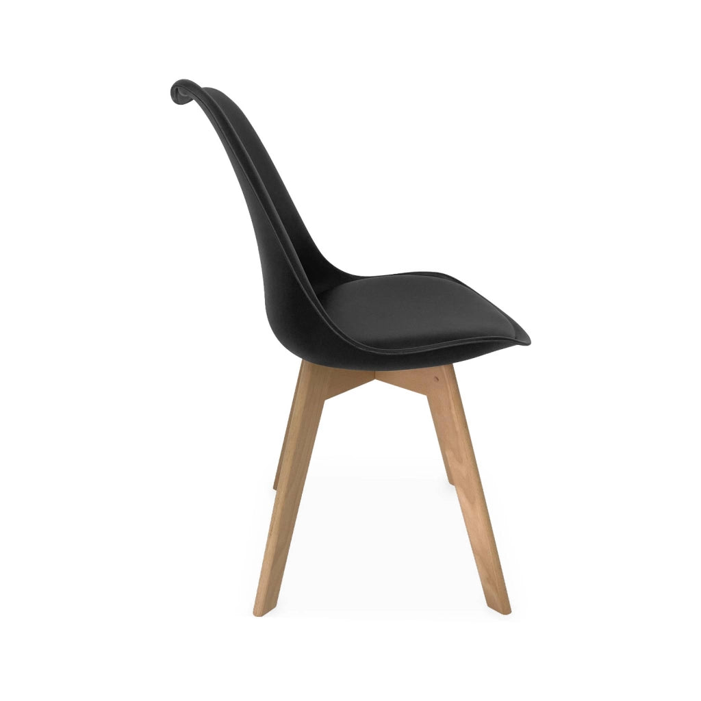 Set 4 sedie scandinave imbottite con gambe in legno , nero