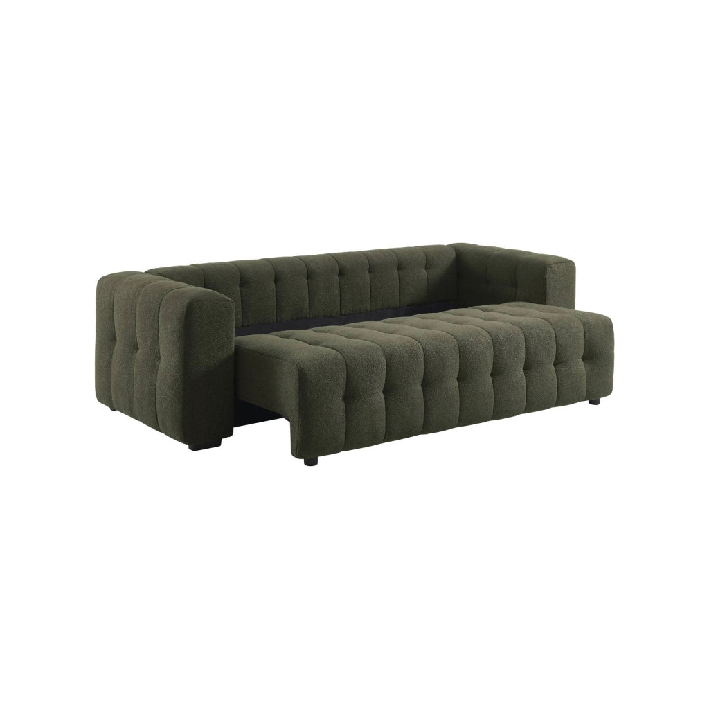 Divano letto in bouclé compresso testurizzato con contenitore, verde