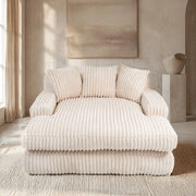 Chaise longue da interno in tessuto corduroy con 3 cuscini; 125x155x63 cm; beige