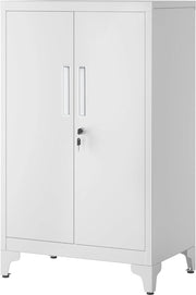 Cassa multifunzionale per ufficio con 2 porte - Cassetto chiuso in acciaio - per stanza di lavoro o soggiorno - 40D x 60B x 90H cm - Bianco opaco