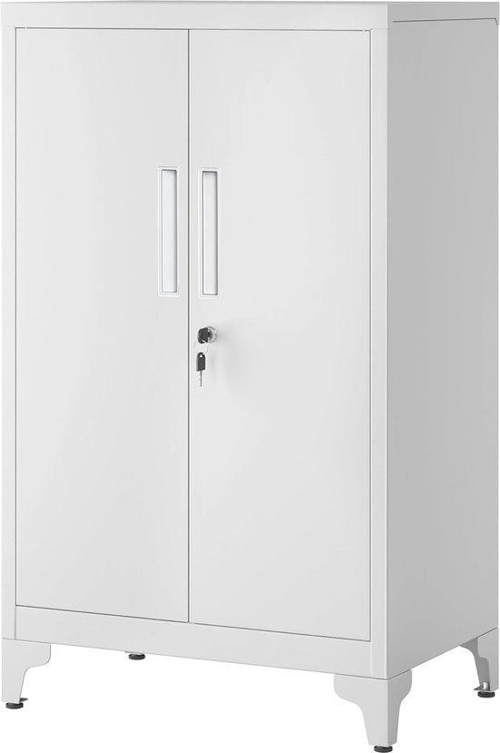 Cassa multifunzionale per ufficio con 2 porte - Cassetto chiuso in acciaio - per stanza di lavoro o soggiorno - 40D x 60B x 90H cm - Bianco opaco
