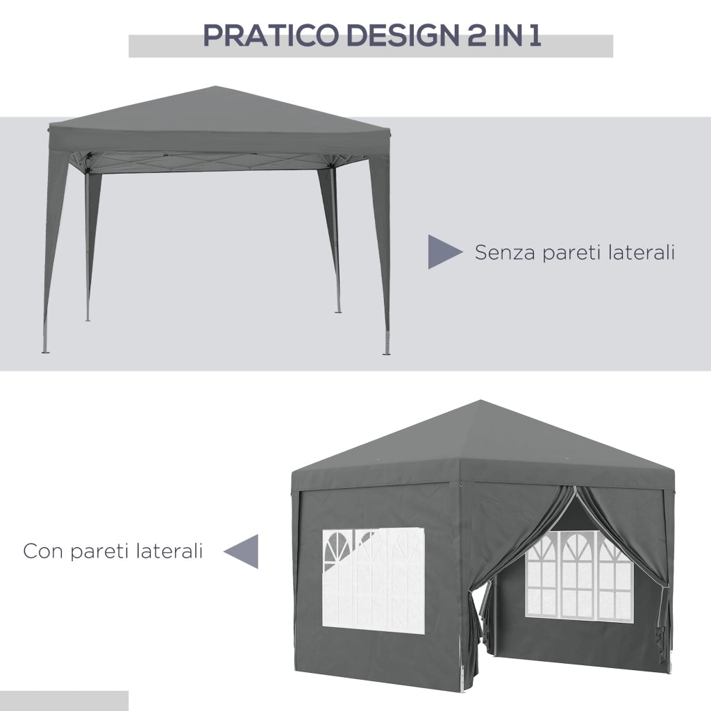 Gazebo da Giardino Pieghevole 4 Pannelli Laterali ¨C Zephmum ¨C Grigio Acciaio 3x3 m
