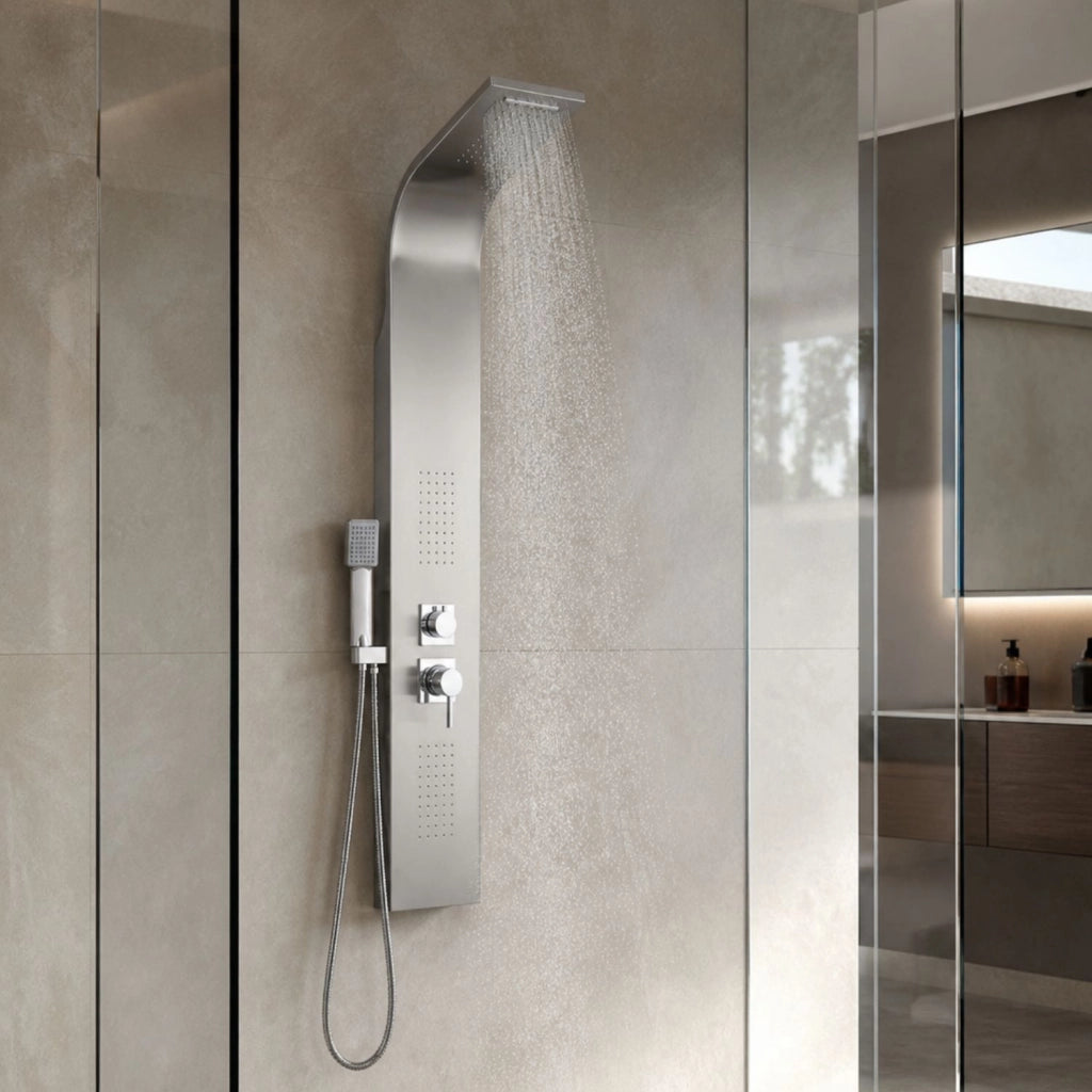 Em colonna doccia jungle acciaio inox spazzolata 4 funzioni con cascata doccetta miscelatore acqua calda fredda