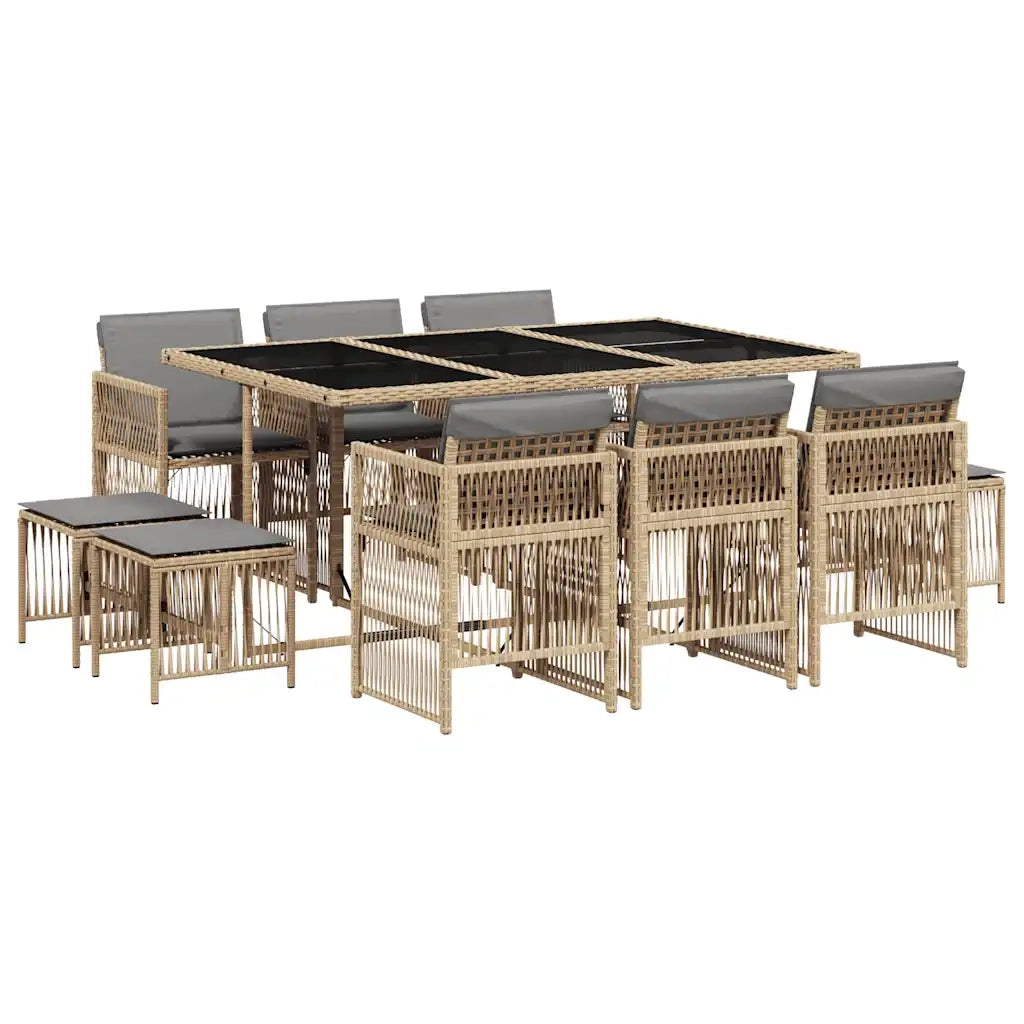 Set Pranzo da Giardino 11 pz con Cuscini Beige Misto Polyrattan 3210972