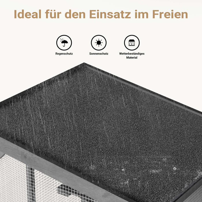 Recinto per gatti da esterno 74 x 78 x 180 cm, legno di abete, più livelli, 2 porte, con rotelle, recinto per gatti per giardino, balcone, rifugi