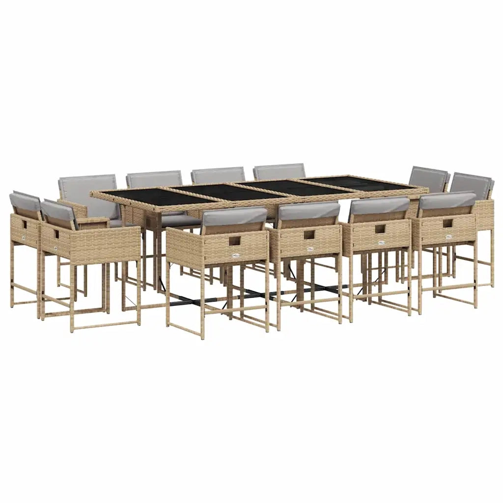 Set Pranzo da Giardino 13 pz con Cuscini Beige Misto Polyrattan 3211404