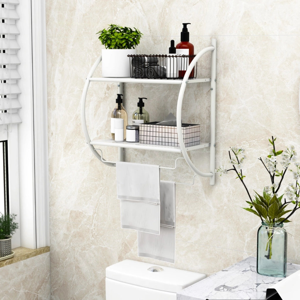Portasciugamani da parete per bagno-Mensola a 2 ripiani in acciaio inossidabile 45x26x55cm Bianco