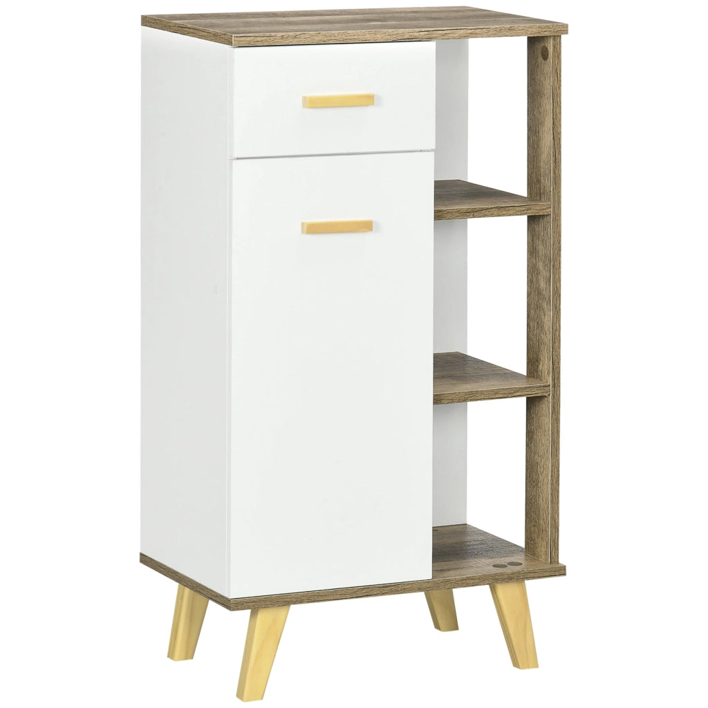 Mobile Bagno 1 Anta 1 Cassetto 50x30x89 cm in Truciolare e Legno di Pino Bianco