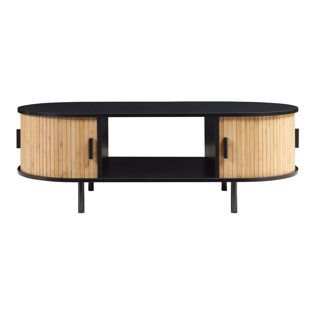 Tavolino Tvedestrand da Salotto con 2 Ante Scorrevoli in Bambù 120 x 55 x 40 cm - Nero / Naturale [en.casa]