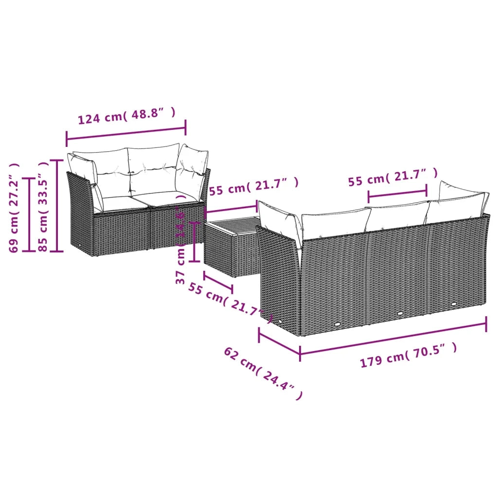 Set Divano da Giardino 6 pz con Cuscini Grigio in Polyrattan 3255815